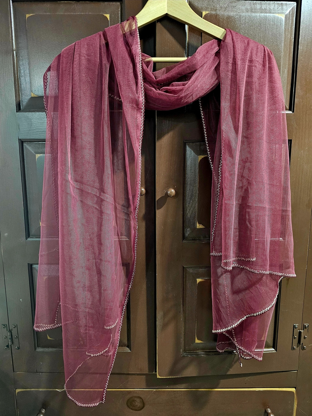 Sheer Chiffon Burgundy Pakistani Dupatta Scarf Wrap